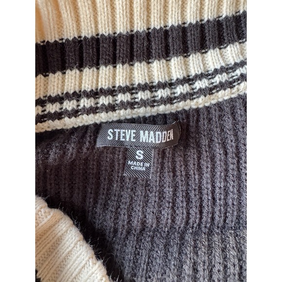 Steve Madden Womens‎ Black Cream Striped Long Sleeve Pullover Sweater Size Small - Picture 7 of 7